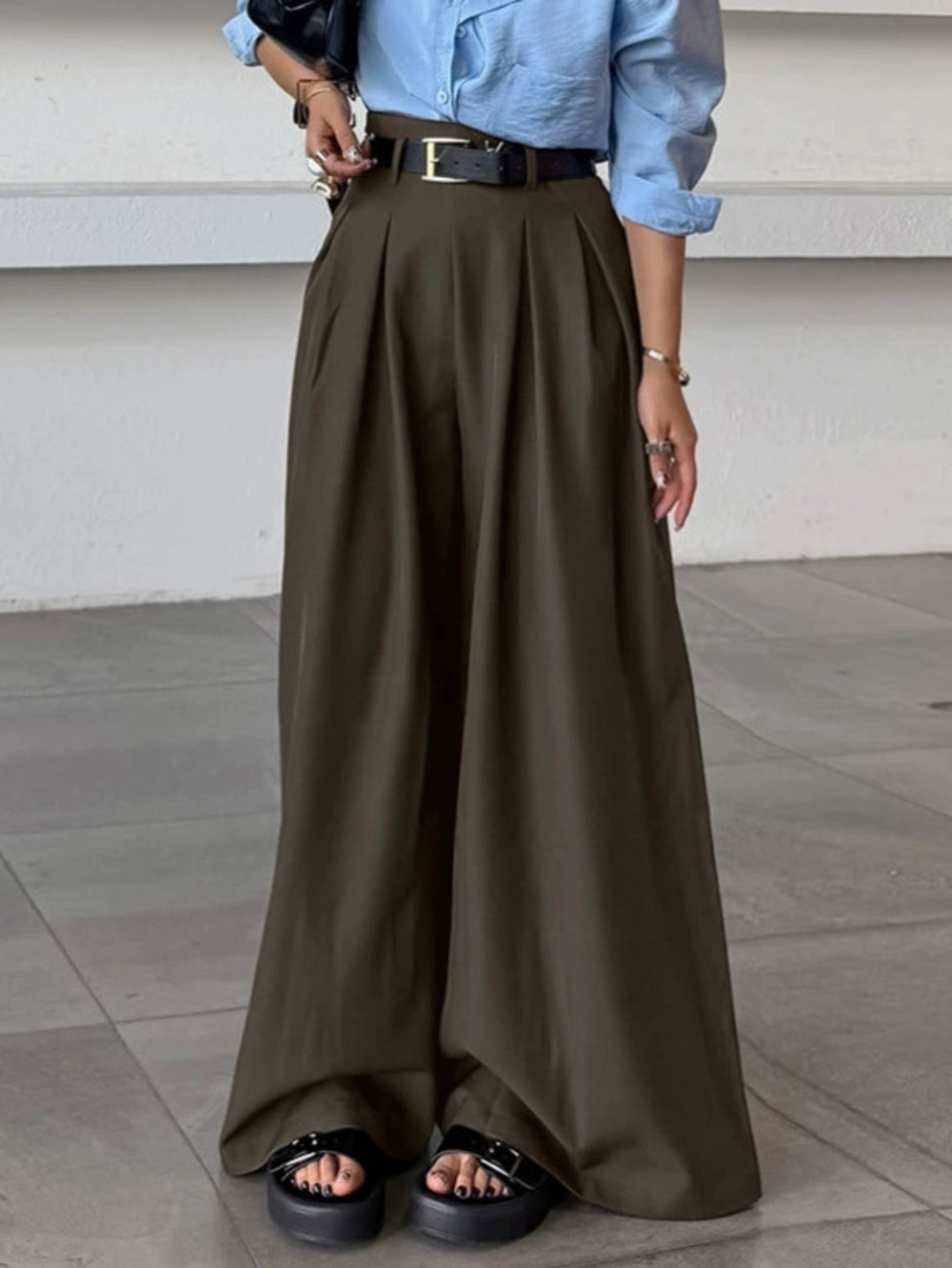 Forever 21 British Brown High Waist Wide Leg Casual Floor Length Pants